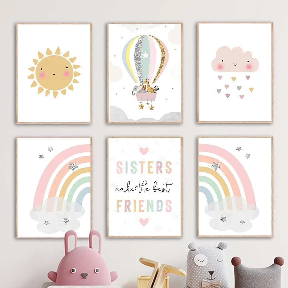 Baby Nursery Decor Girl - Pósteres nórdicos de jirafa, elefante, globo