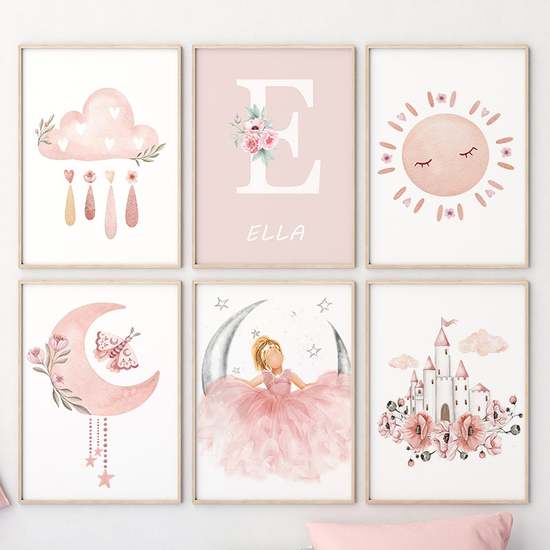Ángel rosa niña sol Luna nube  - Baby Nursery Decor Girl reseña y precio